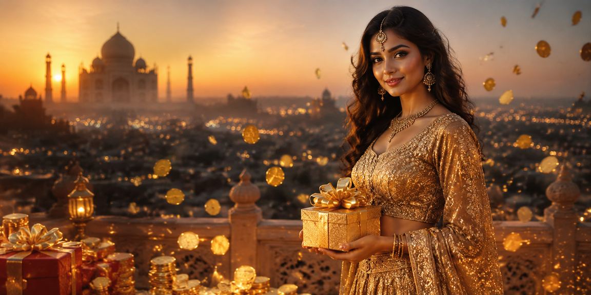Agra Taj Mahal with a woman making online deposit via mobile